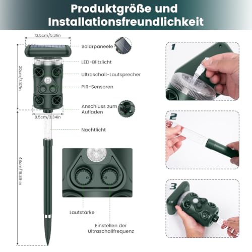 Beleuchteter Katzenschreck für Garten, Katzenabwehr Ultraschall Solar, 360° Katzenschreck für Garten Testsieger, Katzenschreck Ultraschall für Katzen, Vögeln, Ratten, Hunden und Anderen Wildtieren