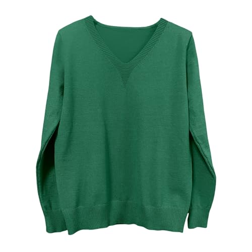 Womens V Neck Sweater,Deep V Neck Sweater for Women Long Sleeve Wool Pullover Lightweight Loose Fit Knitted Fall Top Dark Green Large - image 3