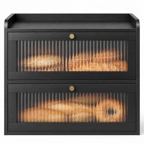 Kitsure 2-Tier Bamboo Bread Box for Kitchen Countertop
