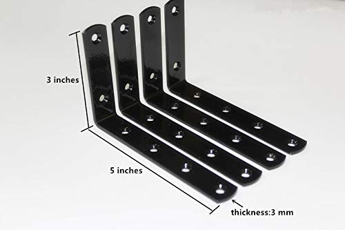 Mhmydz 4 Pcs Black Steel Heavy Duty"L" Corner Brace Joint Angle Bracket Shelf Bracket Wall Hanging With Screws 125Mmx75Mm/5 Inchx3 Inch Decorative Corner Brackets Joint Angle Bracket #TOP1