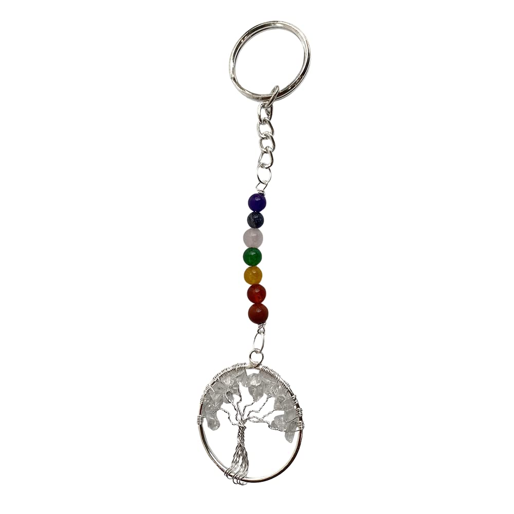 VIE 7 Chakra Tree of Life Keychain, 15x3cm, Clear Quartz
