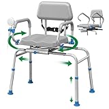 FSA/HSA Eligible Sliding Shower Chair Tub Transfer Bench for Bathtub with Swivel Seat, Padded Shower Bench with Pivoting Arms, Height Adjustable Shower Seat, 350 lbs, Gray, Standard