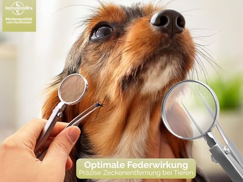 InstrumenteNrw Spitze Zeckenzange mit Lupe Kombi Zecken Pinzette - Rostfrei -