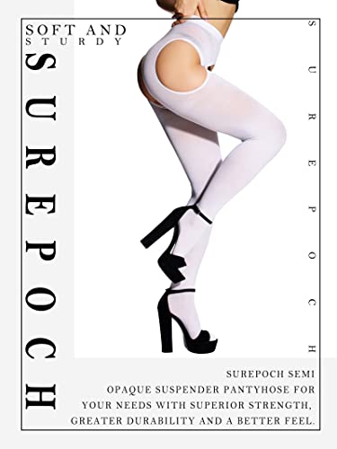 Image of SUREPOCH Suspender Tights for Women Plus Size Garter Belt White Control Top Pantyhose