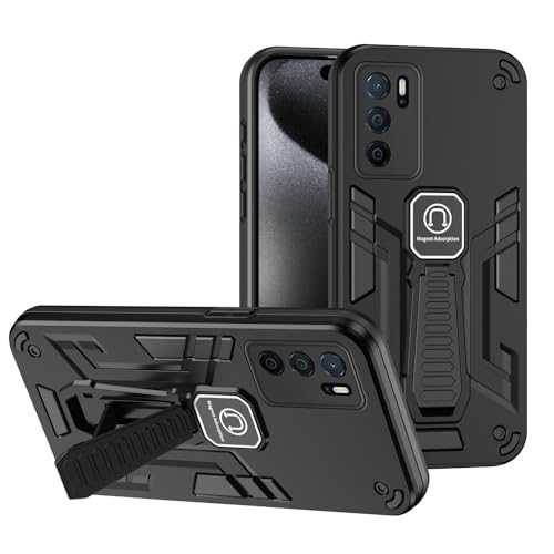 OWSIHNZBF Funda Compatible con OPPO A16/A16S/A54S 4G función Atril incorporada, Grado Militar, a Prueba de caídas, Funda Protectora Cuerpo Completo, Goma TPU y rígida For teléfono PC(Svart)