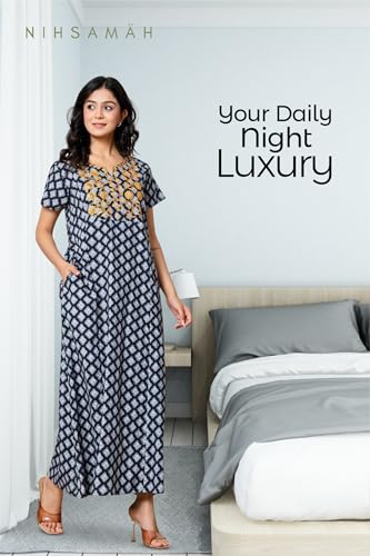 Image of NIHSAMAH Cotton Nighty for Women - Printed Stylish Night Gown, Comfortable Sleepwear Long Nightwear, Maxi