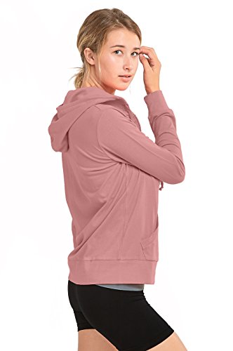 Sofra Women's Thin Cotton Zip Up Hoodie Jacket, Mauve Rose, X-Large #TOP2