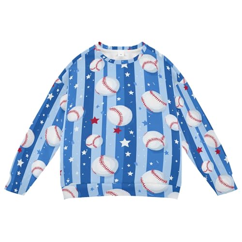 Wudan Baseball Star Blue Stripes Little Boys Hoodie Sweatshirt Crewneck Fall Tops Shirts