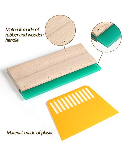 Aoibrloy 16 Pieces Screen Printing Squeegee kit with 2pcs 75 Durometer Wooden Ink Scraper (9.4, 5.9inch), 2pcs Plastic Printing Squeegee, 1pcs Masking Tape, 1pair Gloves, and 10pcs Wood Mixing Sticks