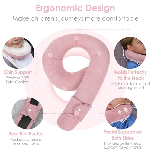Image of Kids Travel Neck Pillow, Toddler Travel Pillow for Car & Airplane | Comfortably Travel Neck Pillow with Head & Chin Support for Road Trip Rest, Gifts for Toddler /Kids