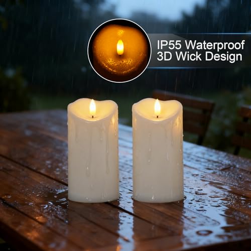 Image of Raycare 6 inchx3 inch Outdoor Waterproof Flameless Candles with Remote and Timer, Battery Operated LED Electric Fake Pillar Candle for Christmas Home Wedding Decor, Ivory White, Set of 2