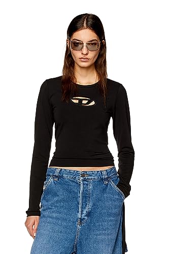 (ディーゼル) DIESEL レディース 長袖Tシャツ トップス Dロゴ A062690AFAA M ブラック×アイボリー 9XXA