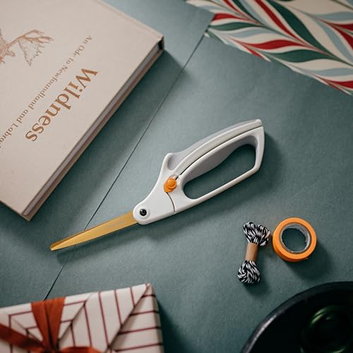 Image of Fiskars 10 inch Easy Action Bent Handle Titanium Craft Scissors | No. 8 Durable Titanium Blades for Mixed Media Materials, Spring-Assisted Bent Handle Reduces Hand Fatigue, SoftGrip