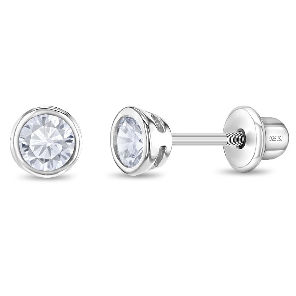 In Season Jewelry 4mm Bezel Cubic Zirconia Screw Back Studs