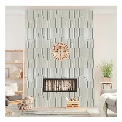 Rygcrud Faux Stone 3D Wall Panels, PU Wainscoting for Outdoor Interior Decor, 120x60 cm Accent Paneling 15mm Thicker for Kitchen, Bedroom, TV Background(White-b,9pcs)