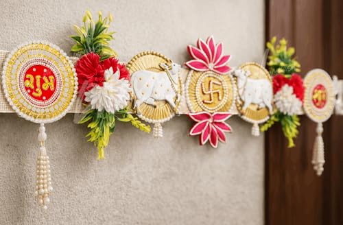 Image of Divyakosh Artificial Flower Toran for Door Decoration 40 Inch | Premium Toran for Main Door Entrance |Home, Mandir, Entrance | Wedding & Festival Decor - Bandanwar Toran with Artificial Flowers