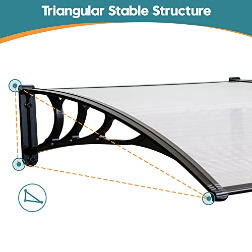 Mcombo 116 Inch / 78 Inch / 39 Inch Window Awning Outdoor Polycarbonate Hollow Sheet Door Patio Canopy (40''X120'', White Canopy/Black Bracket) #TOP3