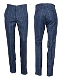 Mens Tweed Check Golf Sta Press Trousers Slim Fit 60s 70s Mod Retro Pants (Blue Tweed, 36" Waist)