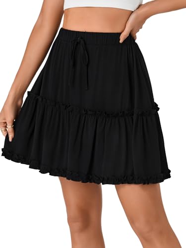 KIFOVEN Women's Summer Ruffle Skirt Elastic Waist Tiered Flowy A Line Short Mini Skirt3