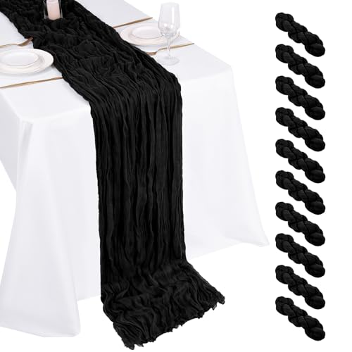 10 Pack Black Cheesecloth Table Runner 17x108 Inch Boho Gauze Cheese Cloth Table Runners for Wedding Party Baby Shower Birthday Home Decor