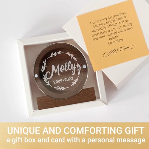 Image of Personalized Pet Hair Keepsake Box for Dog and Cat Fur - Engraved Wood Memorial Box - Unique Customized Gift for Loss of Furry Friend Wooden (Dark Round Wood /Acrylic Lid)