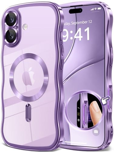 GVIEWIN for iPhone 17 Case Compatible with MagSafe, Upgraded [Full Camera Protection][Cute Wave Frame][Military Grade Protection] Electroplated Hard Phone Cover for Women Girl, Clear/Lilac Purple