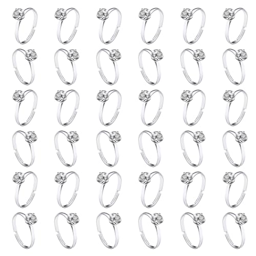 Naler Bridal Shower Rings 36 Packs Silver Diamond Engagement Rings for Wedding Table Decorations, Party Favors