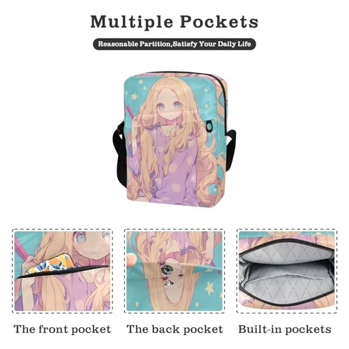 Cute Anime Purple Girl messenger bag crossbody crossbody bag men Womens Purse Cross Body Adjustable Strap for Travel School2