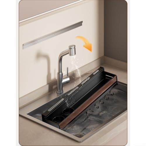 Étagère à épices murale en noyer et inox 50 cm B avec crochets pour cuisine - 4