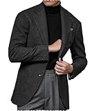 Mens Blazer Vintage Herringbone Business Hunting Jackets Winter Tweed Blend Retro Coats(XL,Black)