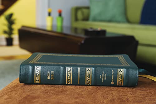 Niv, Personal Size Bible, Large Print, Premium Goatskin Leather, Green, Premier Collection, Black Le