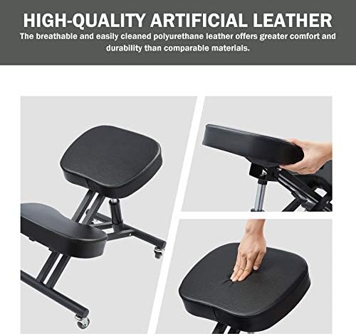 VONLUCE Kneeling Chair | Ergonomic Office Chair for Home or Office Desk | Adjustable Posture-Improving Core-Strengthening Desk Chair with Wheels and Thick Cushions, Black
