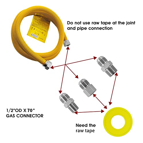 MCAMPAS 48" Stainless Steel Flexible Gas Connector Hose Kit, Yellow Coated, 5/8" OD (1/2" ID), 1/2" MIP/FIP & 3/4" MIP Fittings for Gas Stove, Dryer, Water Heater, Furnace