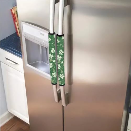 Image of Refrigerator Door Handle Covers Pack of 6 Anti-Stain Kitchen Appliances Handle Protector Fridge Microwave Decor and Accessories, Musical Note Shamrock Clover Print Green St. Patrick's Day