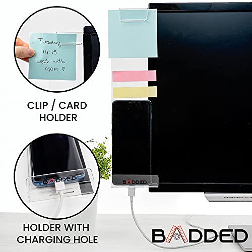 Monitor Memo Board Message Holder - Phone, Sticky Note Post it Pad from Transparent Acrylic for Computer Screen & Organizer Shelve - Keep Your Office Desk Organized & Clean 2+1pcs