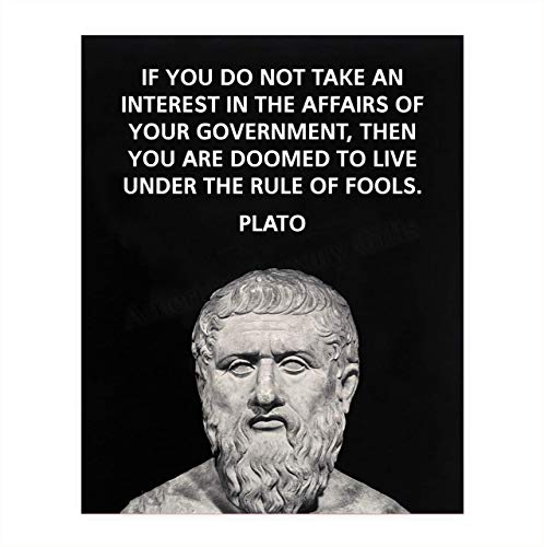 Plato Quotes Wall Art-"Take Interest in the Affairs of Your Government"- 8 x 10" Plato Bust-Typographic Print-Ready to Frame. Modern Home-Office-School Wall DÃ©cor. Perfect Political-Philosophy Gift.