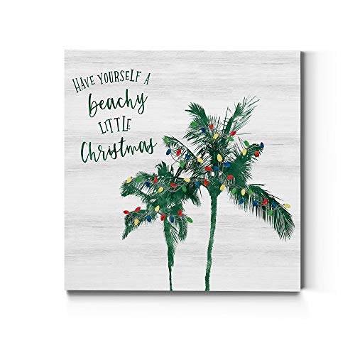 Renditions Gallery Christmas Palm Trees Wall Art, Winter Artwork, Ocean & Beach Theme, Cute & Colorful, Premium Gallery Wrapped Canvas Decor, Ready to Hang, 40 in H x 40 in W, Made in America