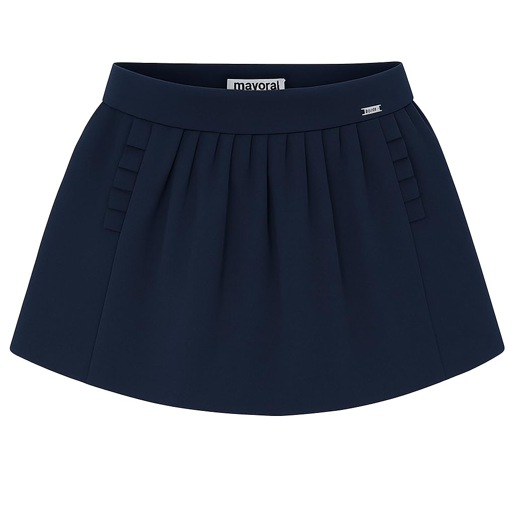 Generico Gonna Pantalone Bambina 3-9 Anni Blu Navy Elegante con Pieghe e Dettagli Decorativi, Modello Estivo con Vita Regolabile e Chiusura Laterale -Bimbe - 3907