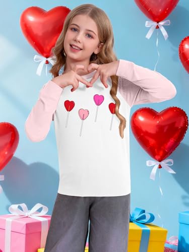Image of Girls Valentine Shirts for Kids Valentines Heart Graphic Tshirts Casual Long Sleeve Shirts Love Heart Tee