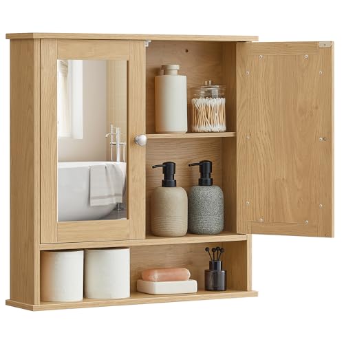 Songmics Home VASAGLE Bathroom Cabinet with Mirror, Wall-Mounted, 2 Mirrored Doors