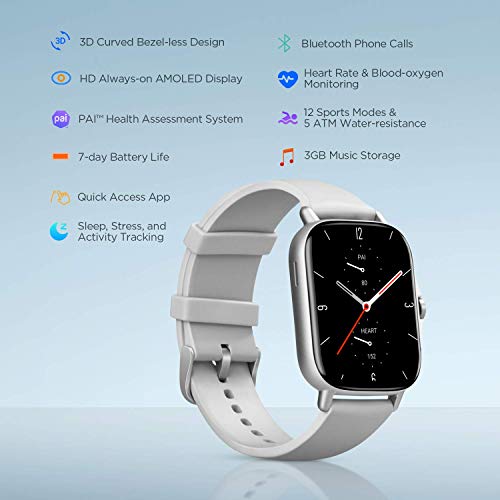 Image of Amazfit GTS 2 Smart Watch, 1.65 inch (4.2 cm) AMOLED Display, Built-in Amazon Alexa, Built-in GPS, SpO2 & Stress Monitor, Bluetooth Phone Calls, 3GB Music Storage, 90 Sports Modes (Urban Grey)