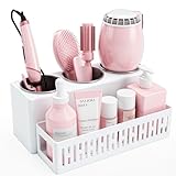 LATTYSY Hair Tool Organizer, Detachable Hair Dryer Holder with 3 Stainless Steel Cups, Wall Mounted Bathroom Organizers and Storage for Accessories, Curling Irons, Straighteners, Toiletries, Makeup