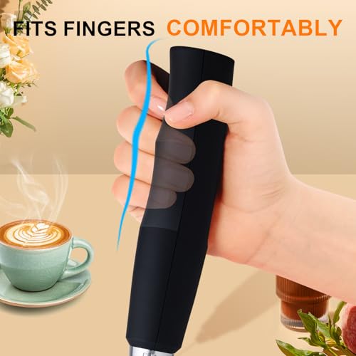 Image of YUSWKO Black Handheld Milk Frother Wand with Stand for Coffee, Rechargeable Electric Whisk with 3 Heads 3 Speeds Drink Mixer Coffee Frother For Latte, Cappuccino, Hot Chocolate, Egg