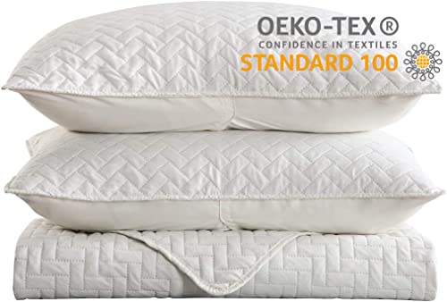 Merry Home Queen Size Quilt, 3-Piece Solid Quilts For All Season, Soft White Quilt Queen Bedding Cover Bedspread Set #TOP5