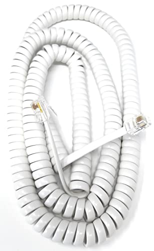 DRUT 6m Coiled RJ10 RJ9 RJ22 4P4C 4 PIN Telephone Handset Curly Lead Cable 20ft White, 6 meters - Image 2