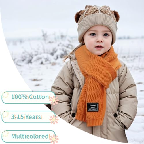 Image of PESAAT Kids Winter Infinity Scarf Knit Cotton Toddler Boy Girls Scarves