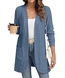 YSYOKOW Women Long Sleeve Open Front Cardigan Casual Lightweight Long Cardigans Loose Knit Outwear with Pockets(Navy Blue, Medium)