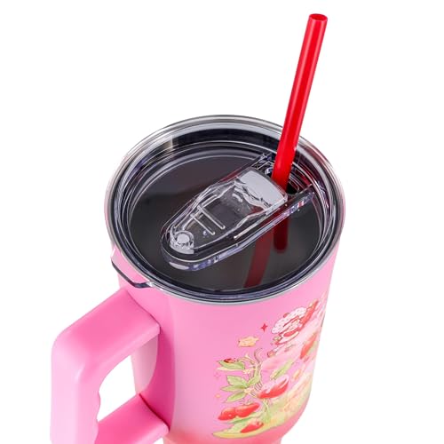 Image of Silver Buffalo Care Bears and Strawberry Shortcake Ombre Double Walled Stainless Steel Tumbler with Handle, Fits in Standard Cup Holder, 40 Ounces