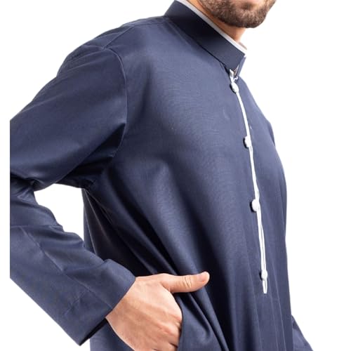 Men's Thobe Jubba Islamic Clothing Muslim Kaftan Emirati Omani Stand Collar4