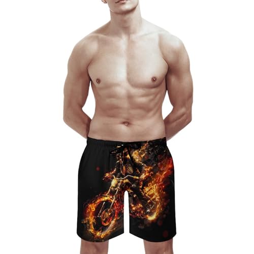 Fire Skeleton Riding Motorcycle Men's Swim Trunks Quick Dry Beach Shorts Board Shorts Bathing Suits with Pockets2